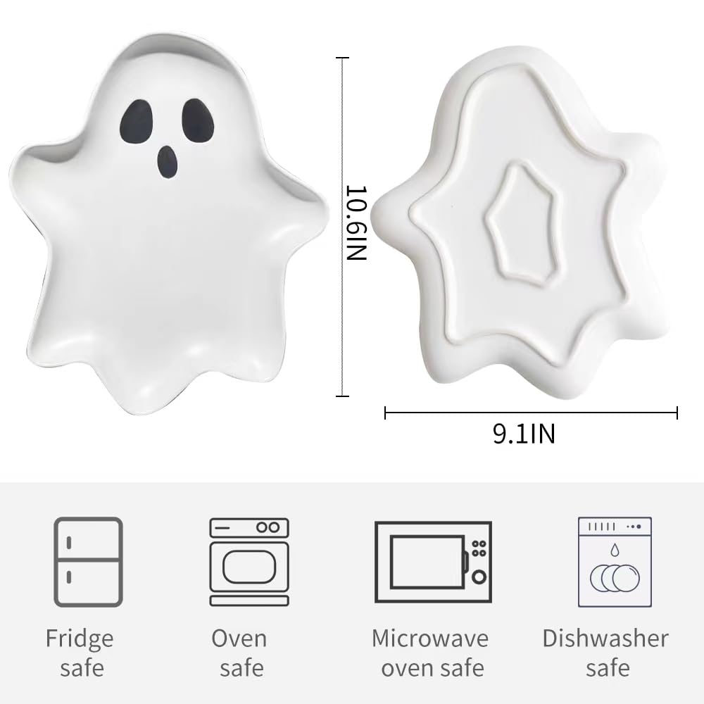 LYAPEONY Ceramic Ghost Plate (10.6 * 9.1in) | Reusable Halloween Plate for Everything from Desserts, Salads, Snacks, Candy, Appetizers and More (1)