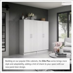 Prepac Elite Storage Accent Cabinet with Panel Doors, White Storage Cabinet, Bathroom Cabinet, Pantry Cabinet with 3 Shelves 16.75" D x 32" W x 65" H