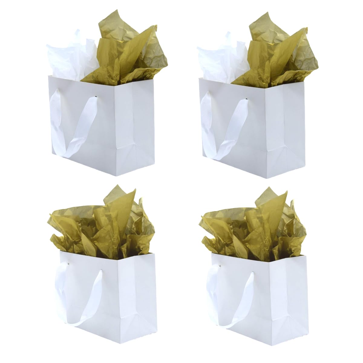 JUNESHE Small Gift Bags with Handles & Tissue Paper,4 Pack Mini White Gift Bags, Extra Small White Paper Bags, Tiny Gift Wrap for Birthday Party Favors, Baby Shower