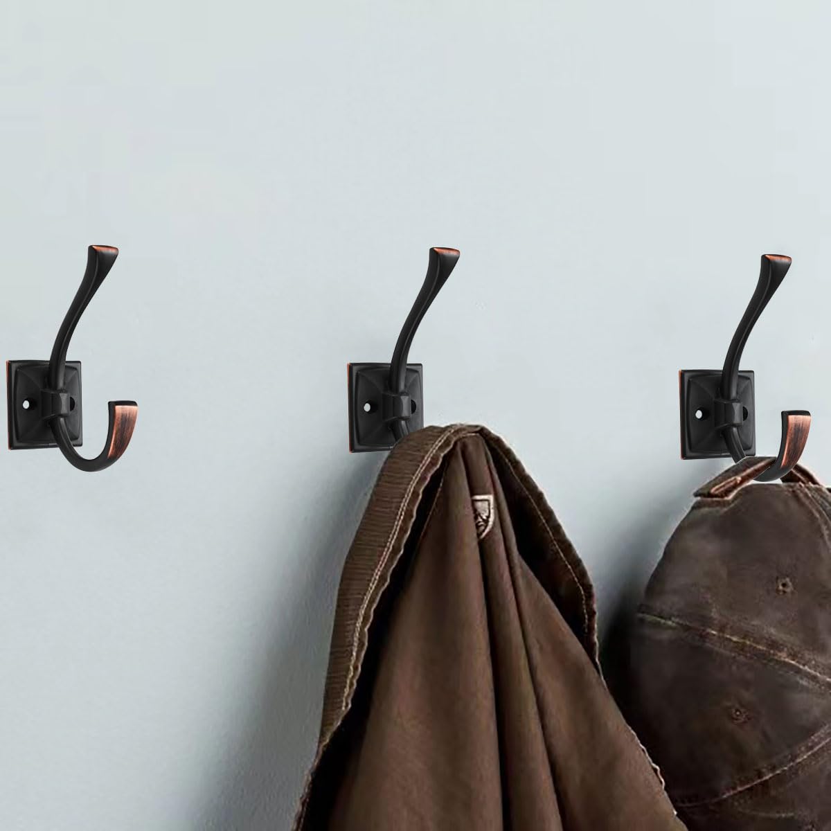 CABDM 5 Pack Decorative Heavy Duty Towel Hooks for Hanging Robe Double Oil Rubbed Bronze Coat Hooks Wall Mounted with Screws for Key, Towel, Bags, Cup, Hat