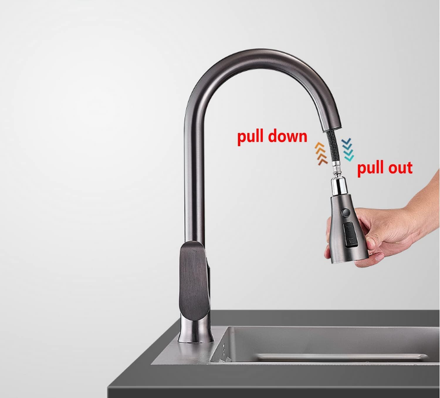 Pull DOWN kitchen faucet hose replacement M15*1MM (Upgrade G1/2 360° rotatable) Pull Down Faucet Sprayer Hose Pull out faucet hose replacement with quick connect,59-inch for Pluggable Nylon Hose