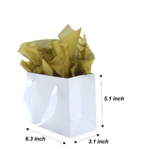 JUNESHE Small Gift Bags with Handles & Tissue Paper,4 Pack Mini White Gift Bags, Extra Small White Paper Bags, Tiny Gift Wrap for Birthday Party Favors, Baby Shower