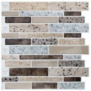 art3d peel and stick backsplash tiles for kitchen, 10-sheet stick on wall tiles for kitchen bathroom laundry room back splashes, 12 x 12 inch, brown stone design