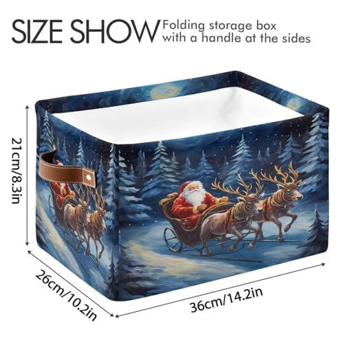 ALAZA Pine Tree Santa Claus Oil Painting Foldable Storage Box Storage Basket Organizer Bins with Handles for Shelf Closet Living Room Bedroom Home Office 1 Pack