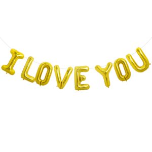 toniful 16 inch i love you balloons valentine’s day decoration letter foil balloons - perfect for romantic valentine's day wedding bridal shower anniversary engagement party supplies（gold）