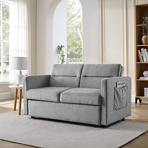 3-in-1 Tufted Upholstered Daybed Futon Loveseat Sofa W/Pull Out Sleeper Couch Bed and Side Pockets,2-Seaters Sofa & Couch Soft Cushions Love Seat Convertible Sleep Sofabed for Small Space Living Room