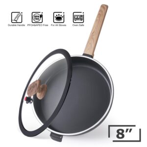 MGC Ceramic Pan With Lid, PFOA&PTFE Free Non Stick Frying Pans,Oven and Dishwasher Safe, Compatible with All Stovetops (Black, 8Inch)