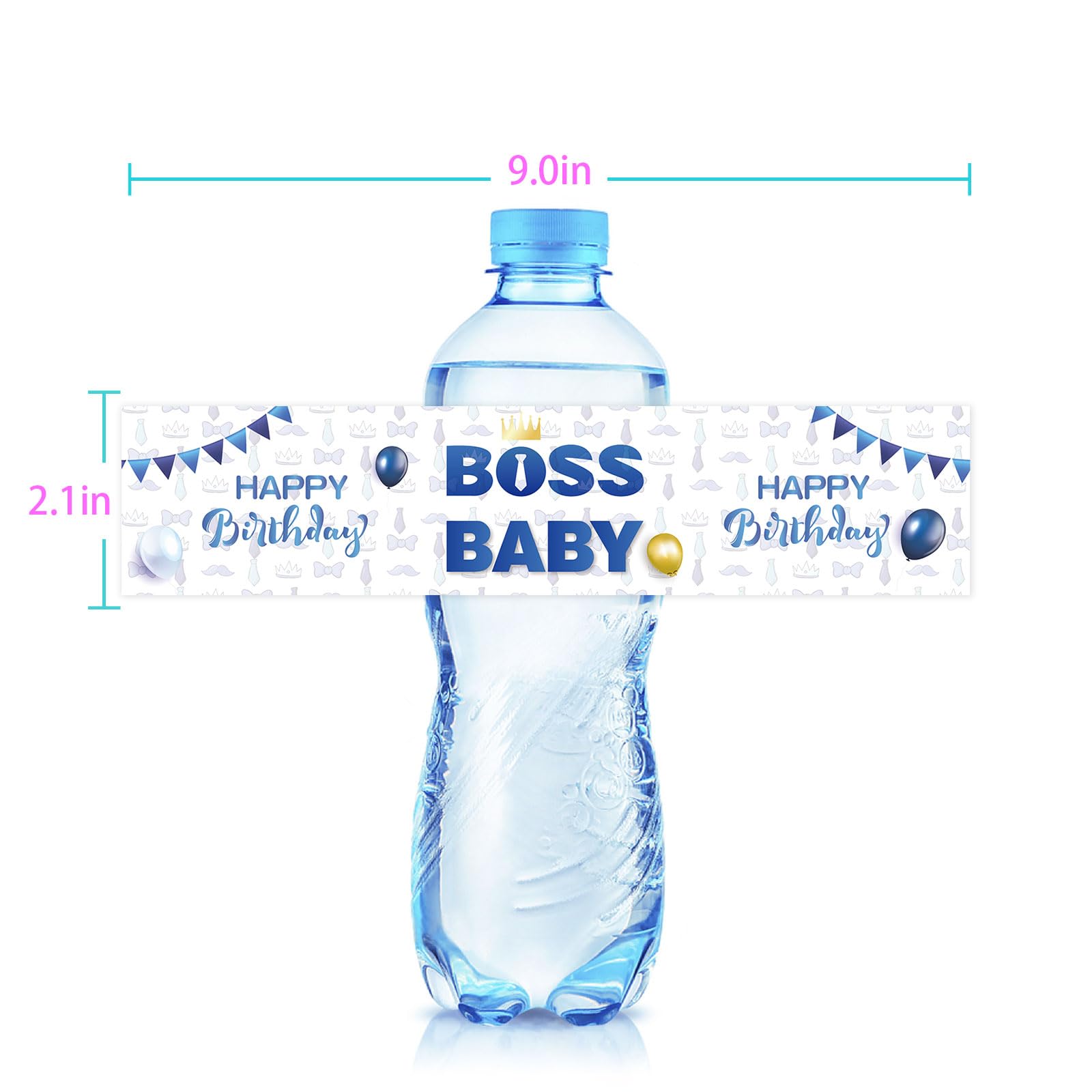 Ambishi 32 Pcs Boss Boy Water Bottle Labels, Boys 1st Birthday Party Decoration Stickers, Baby Shower/Gender Reveal Party Favors Water Bottle Decor Sign