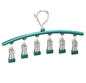 yikangheng clothes hanger with clips, stainless steel green organzer hanger with 6 clips, used for hanging socks, small clothes, hats, towels and gloves (6 clips, green)