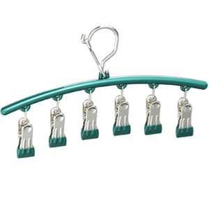 YIKANGHENG Clothes Hanger with Clips, Stainless Steel Green Organzer Hanger With 6 Clips, Used for Hanging Socks, Small Clothes, Hats, Towels and Gloves (6 Clips, Green)