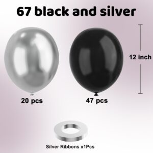 Black and Silver Balloons, 67pcs 12 Inch Metallic Chrome Silver and Black Balloons for Birthday, Baby Shower, Wedding, and Engagement Party Decoration