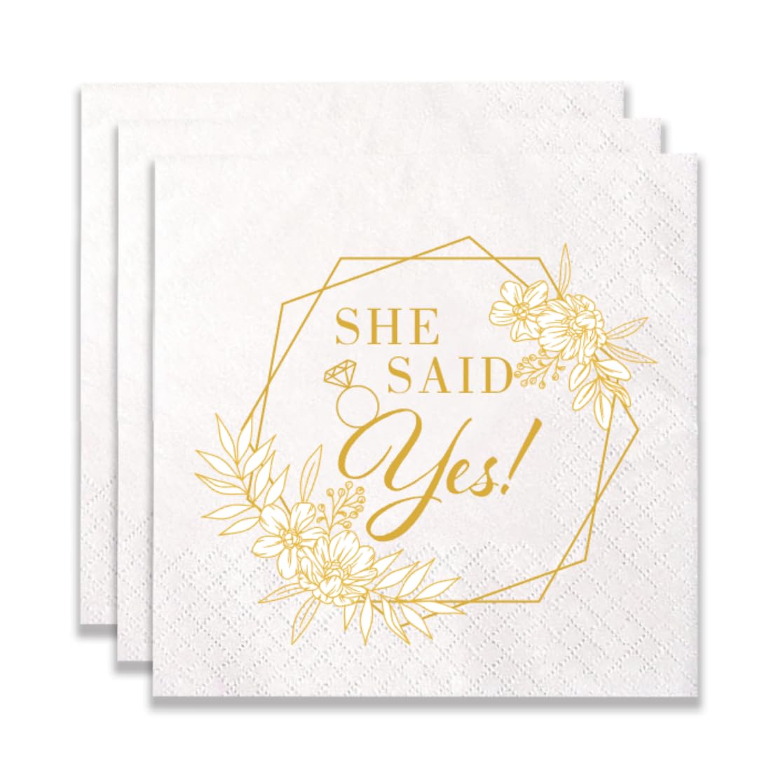 100 Pack of She Said Yes Paper Napkins for Wedding Engagement Party Bridal Shower Decoration