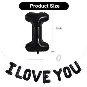 TONIFUL 16 Inch I Love You Balloons Valentine’s Day Decoration Letter Foil Balloons - Perfect for Romantic Valentine's Day Wedding Bridal Shower Anniversary Engagement Party Supplies（Black）