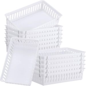 wenqik set of 12 plastic baskets for organizing 10.24 x 6.5 x 2.36 inch rectangular trays plastic organizer bins rectangle for desk organization(white)