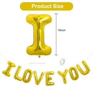 TONIFUL 16 Inch I Love You Balloons Valentine’s Day Decoration Letter Foil Balloons - Perfect for Romantic Valentine's Day Wedding Bridal Shower Anniversary Engagement Party Supplies（Gold）