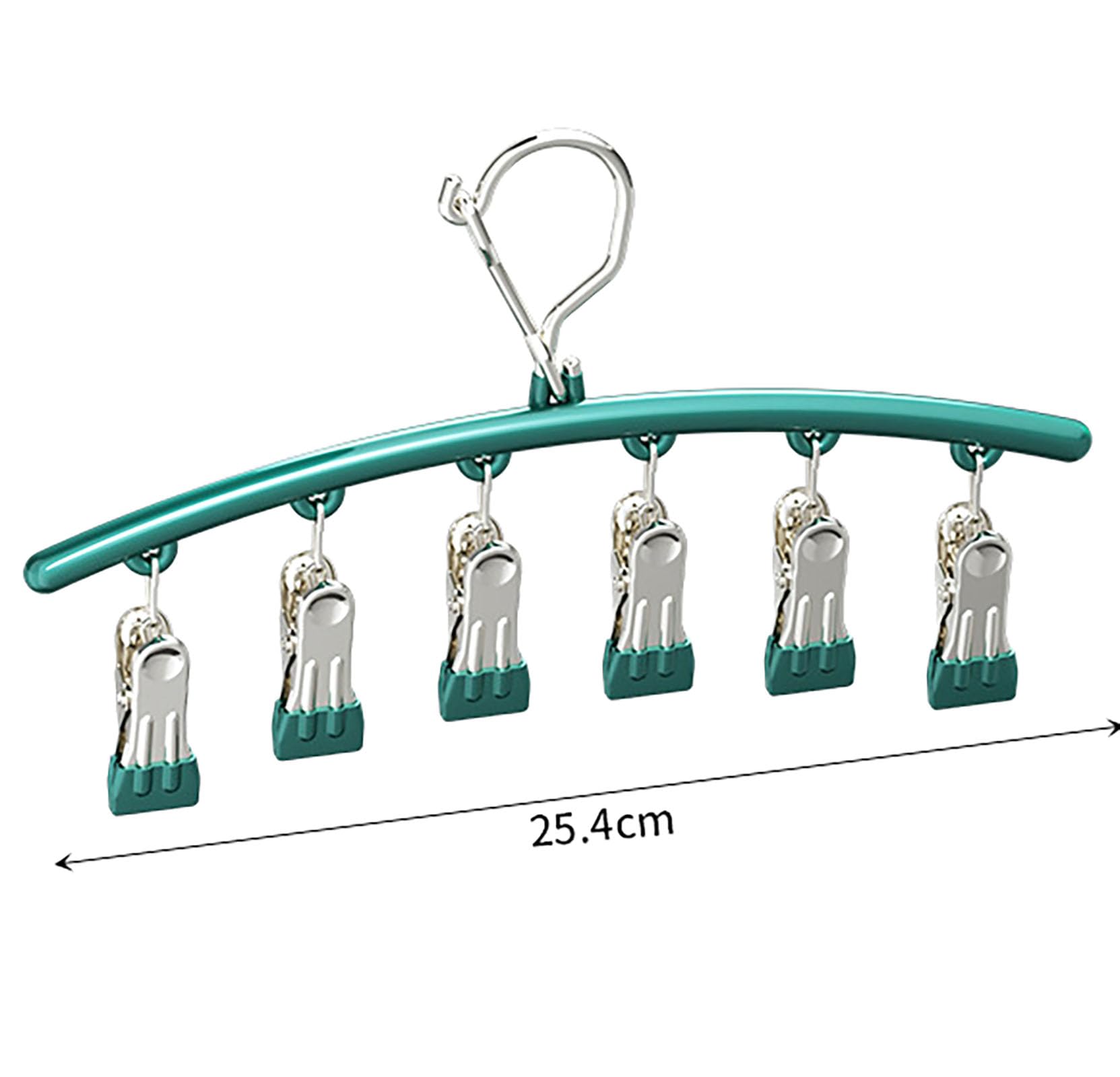 YIKANGHENG Clothes Hanger with Clips, Stainless Steel Green Organzer Hanger With 6 Clips, Used for Hanging Socks, Small Clothes, Hats, Towels and Gloves (6 Clips, Green)