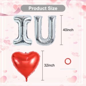 TONIFUL 40 Inch I Love You Balloons Huge I Heart YOU Foil Letter Balloons Heart Shaped Balloons Decoration for Valentine's Day Wedding Bridal Shower Anniversary Engagement Party Supplies（Silver 3Pcs）