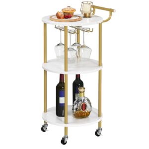 hoobro bar cart gold, home bar serving cart, rolling beverage cart with wine rack and glass holder, 3-tier wine cart for kitchen, dining room, living room, parties, gold and white wd31tc01