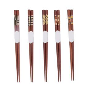 Wooden Chopsticks, 5 Pair Wooden Chopsticks Red Sandalwood Grooved Pattern Reusable Chop Sticks