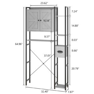 Befrases Grey Cabinet, Over The Toilet Storage Cabinet with 2 Doors, Multi Layer Shelves, Bathroom Laundry Room Small Spaces