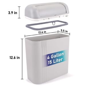 XIAPIA Automatic Motion Sensor Bathroom Trash Can with Lid, 4 Gallon Smart Garbage Can, Narrow Trash Bin with Touchless Lid for Toilet, Bedroom, Kitchen, Office, RV (Grey - 2 Pack)