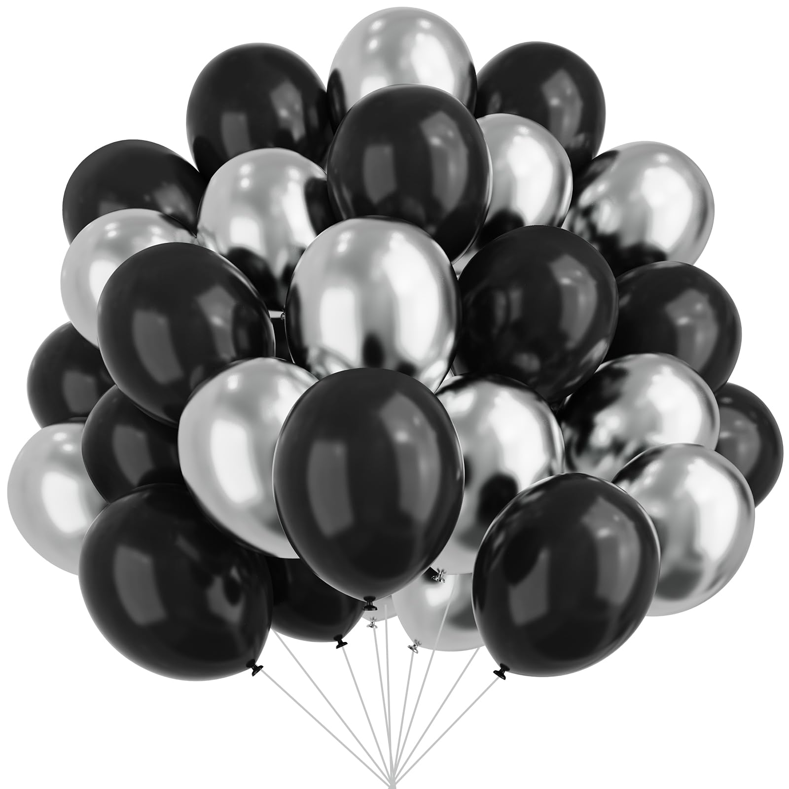 Black and Silver Balloons, 67pcs 12 Inch Metallic Chrome Silver and Black Balloons for Birthday, Baby Shower, Wedding, and Engagement Party Decoration