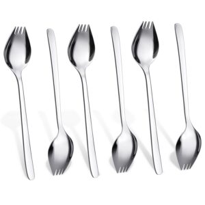 kaishane 6-piece 7.1 inch sporks set - 18/10 stainless steel sporks for household use, picnics, and travel, ideal for ice cream, salad, fruit appetizers, and desserts