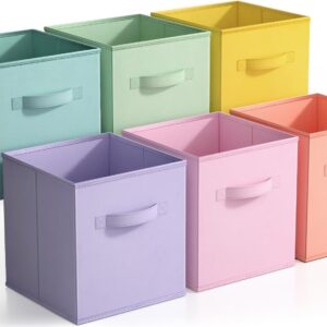 Sorbus 11 Inch Cube Storage Bins Bundle - Set of 6 Pastel Rainbow Bins & Set of 6 Blue, Green, and Yellow Bins (12 Storage Bins Total)