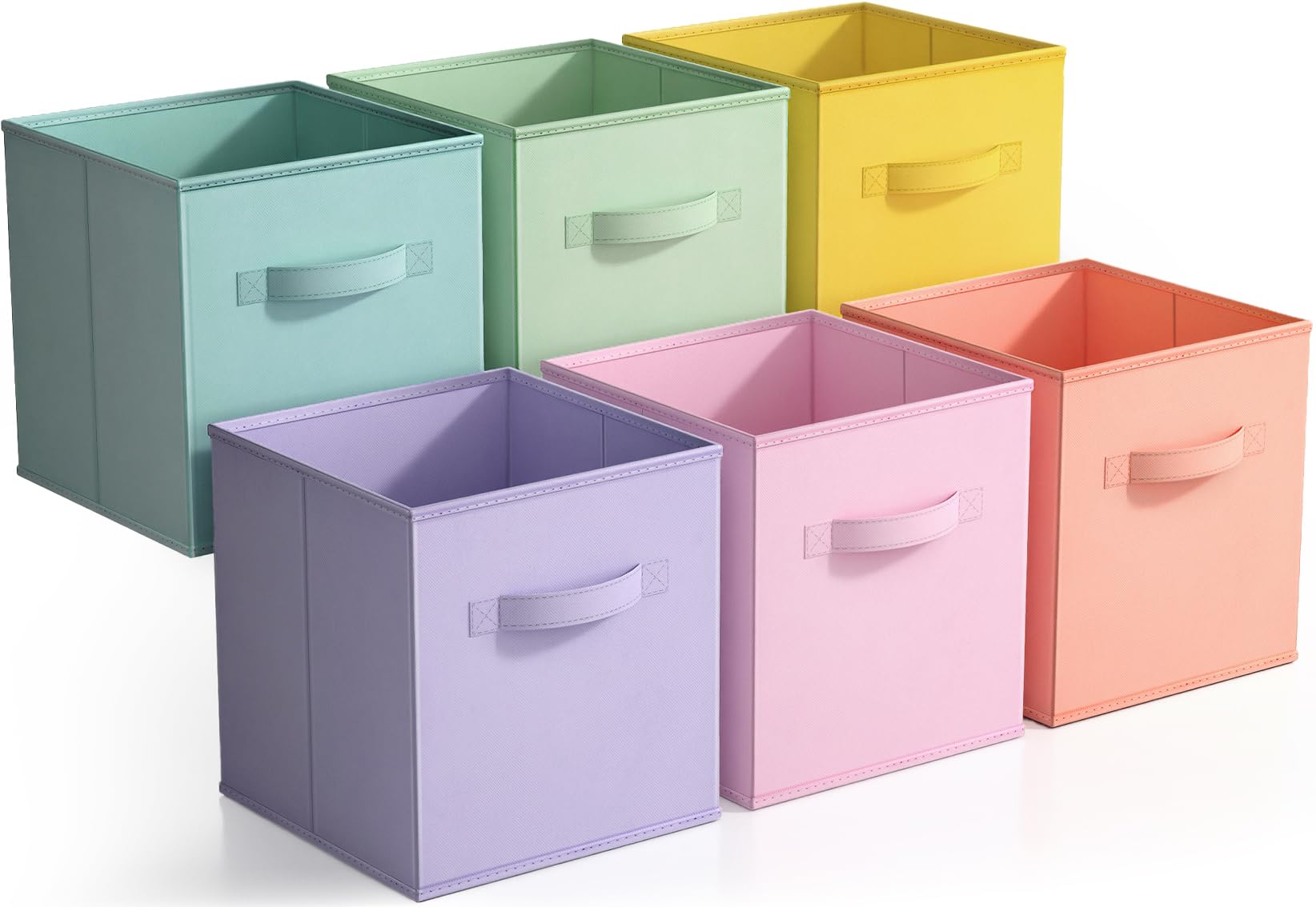 Sorbus 11 Inch Cube Storage Bins Bundle - Set of 6 Pastel Rainbow Bins & Set of 6 Blue, Green, and Yellow Bins (12 Storage Bins Total)