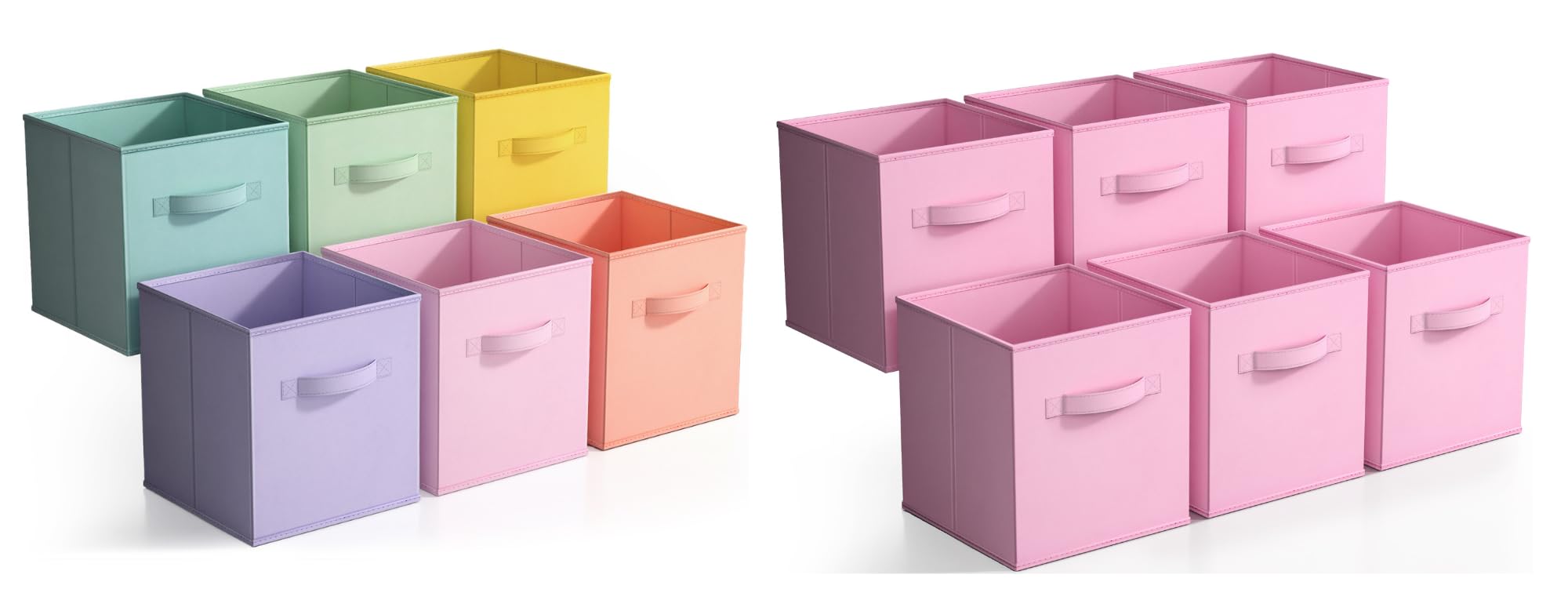 Sorbus 11 Inch Cube Storage Bins Bundle - Pastel Rainbow Set of 8 & Pastel Pink Set of 6 (12 Storage Bins)