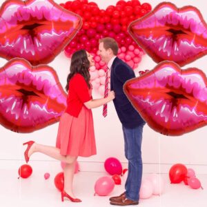 TONIFUL 8Pcs 30 Inch Red Lip Balloons Large Kiss Lips Foil Balloons for Valentine's Day Galentines Day Special Night Wedding Bridal Shower Anniversary Engagement Party Decorations