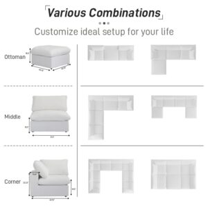 WJShome Cloud Modular Sectional Sofa,120.45" Down Filled L Shaped Sofa Couch with Storage Ottoman,Minimalist Wide Deep Seat Couches,Sofa Covers Washable&Replaceable (White, 3 Seater+1 Ottoman)