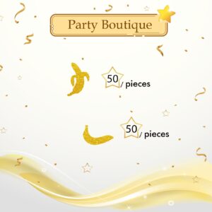 100pcs Banana Confetti, Gold Glitter Banana Table Confetti for Baby Shower, Banana Paper Scatters, First Birthday/Tropical Party Table Decoration