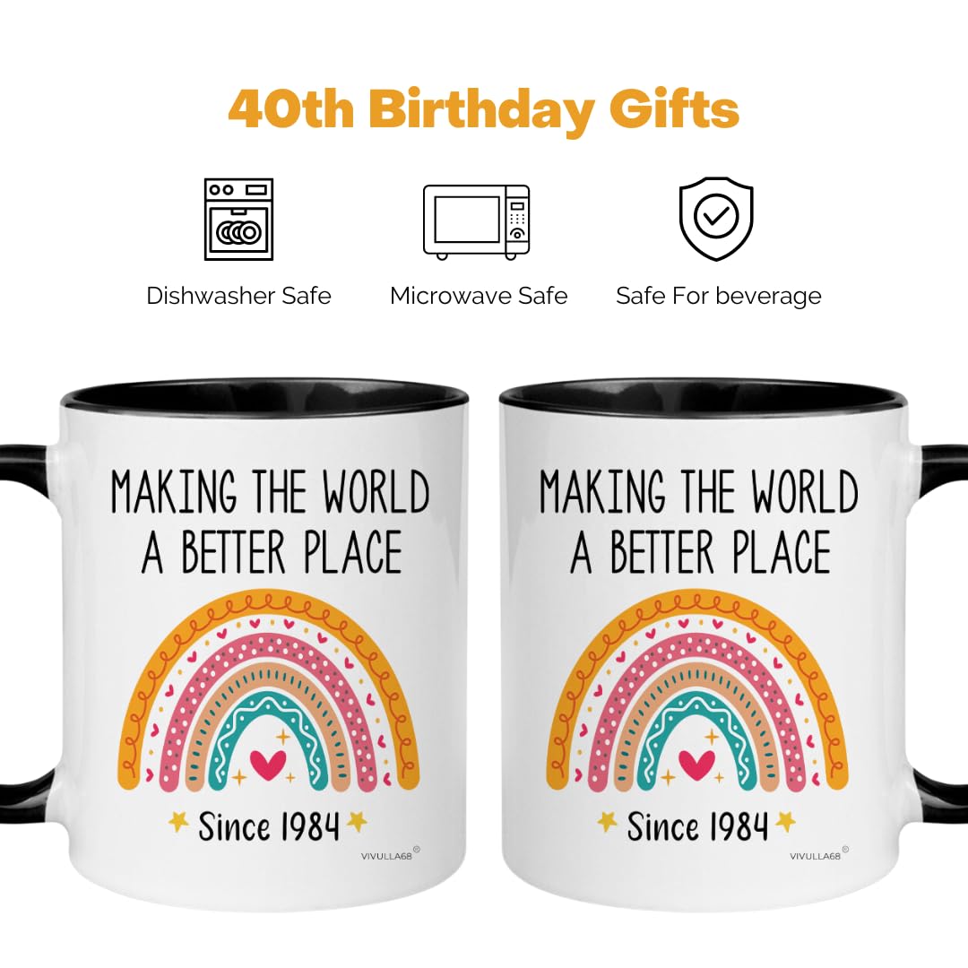 Vivulla68 40th Birthday Gifts Women Men, 1984 40th Birthday, 40 Year Old Birthday Gifts For Women Men, 40th Birthday Gift Ideas, Gifts For 40 Year Old Women,1984 Birthday Gift For Women, 40th Mug