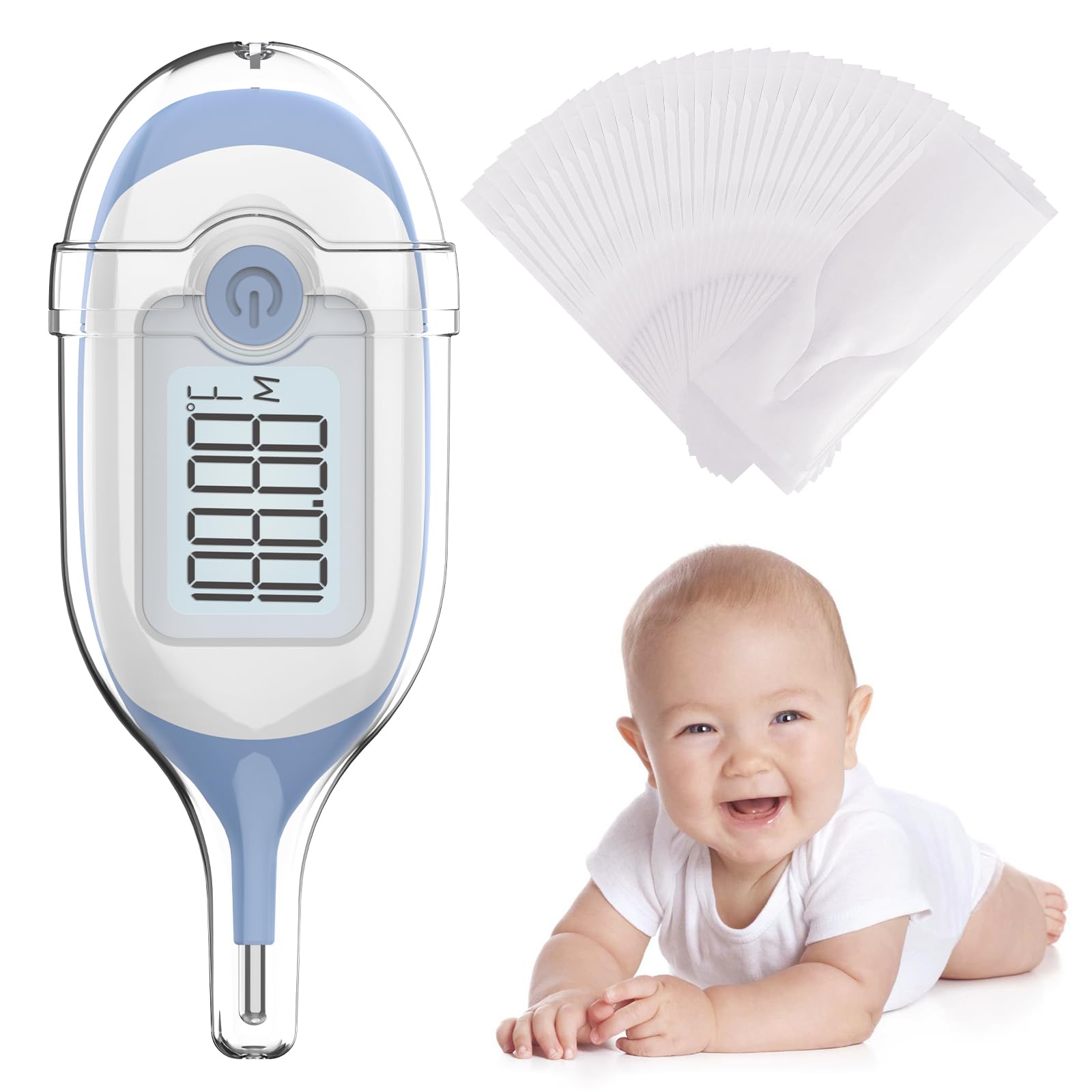 Digital Rectal Thermometer for Baby, Infant Thermometer, with 30 Probe Covers, Quick Read, Large Clear Display