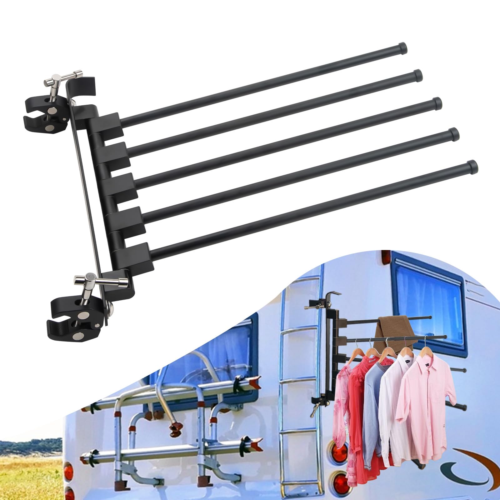 TomGoo Portable Aluminum Drying Rack, 5 Arms, for RVs, Campers, Trailers, Boats, Hotels, Homes