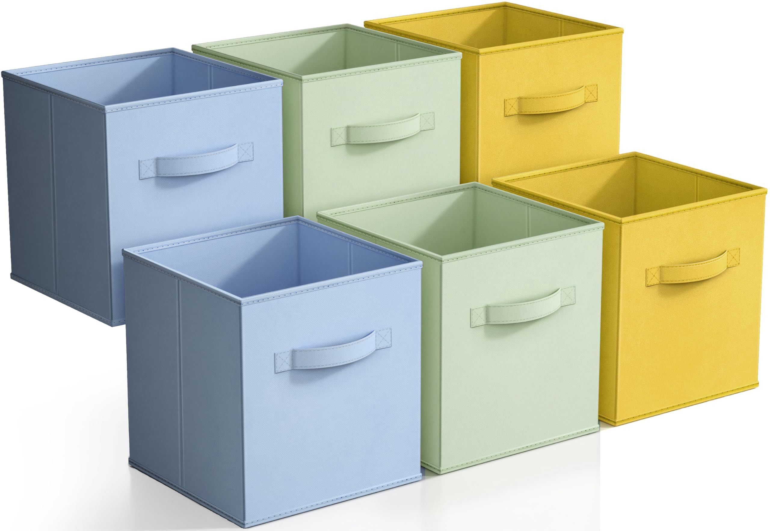 Sorbus 11 Inch Cube Storage Bins Bundle - Set of 6 Pastel Rainbow Bins & Set of 6 Blue, Green, and Yellow Bins (12 Storage Bins Total)