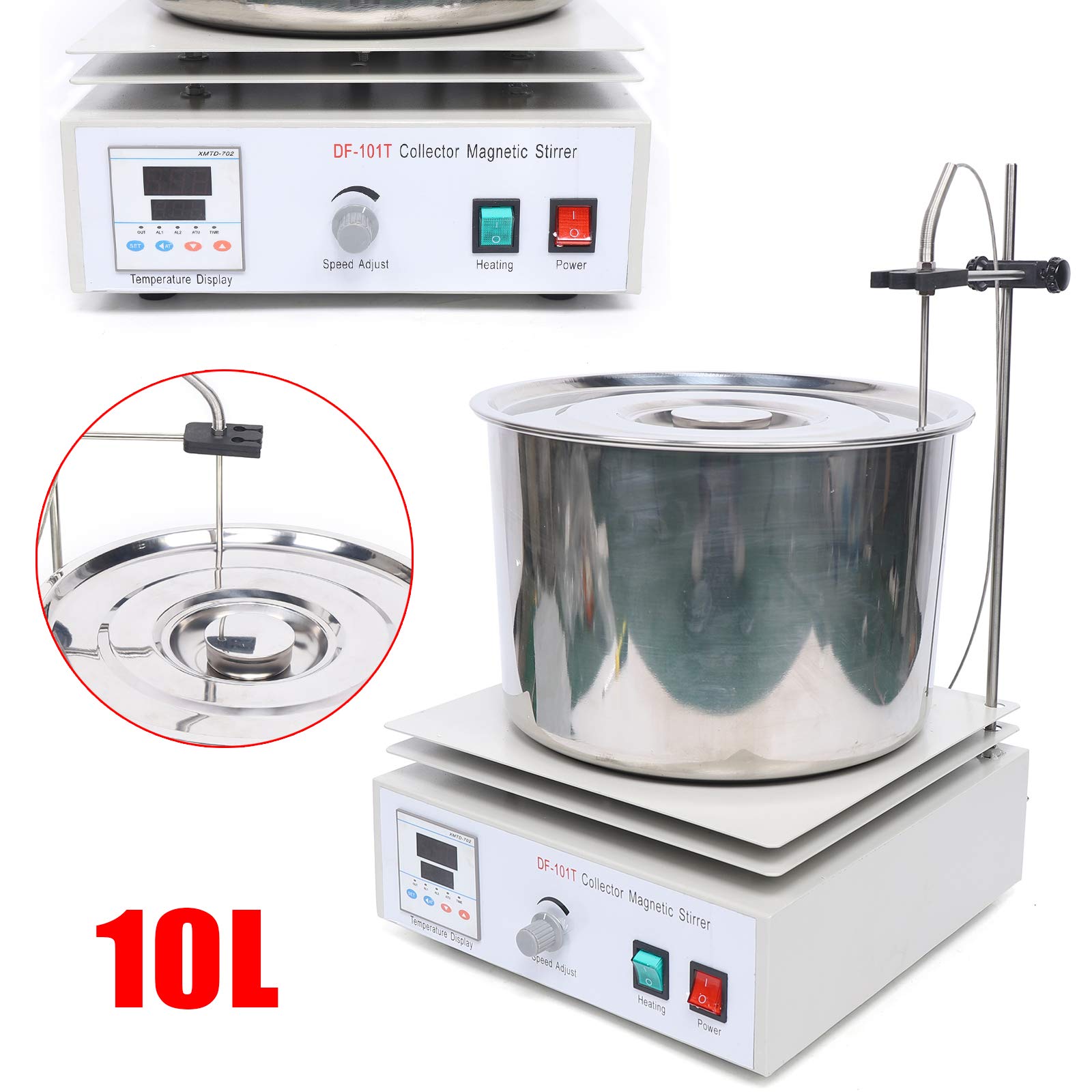 10L Thermostatic Magnetic Stirrer Digital Heating Lab Mixer Lab Thermostat 0-1400Rpm Heat-Gathering Magnetic Stirrer Water Oil Bath 400℃ Thermostat Tool with Hot Plate