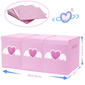 Xmasorme Extra Large Toy Box Chest, Toy Storage Organizer Bins with Transparent Windows, Foldable Storage Box for Kids,Boys,Girls,Toddler,Nursery Room,Playroom(Pink Heart)