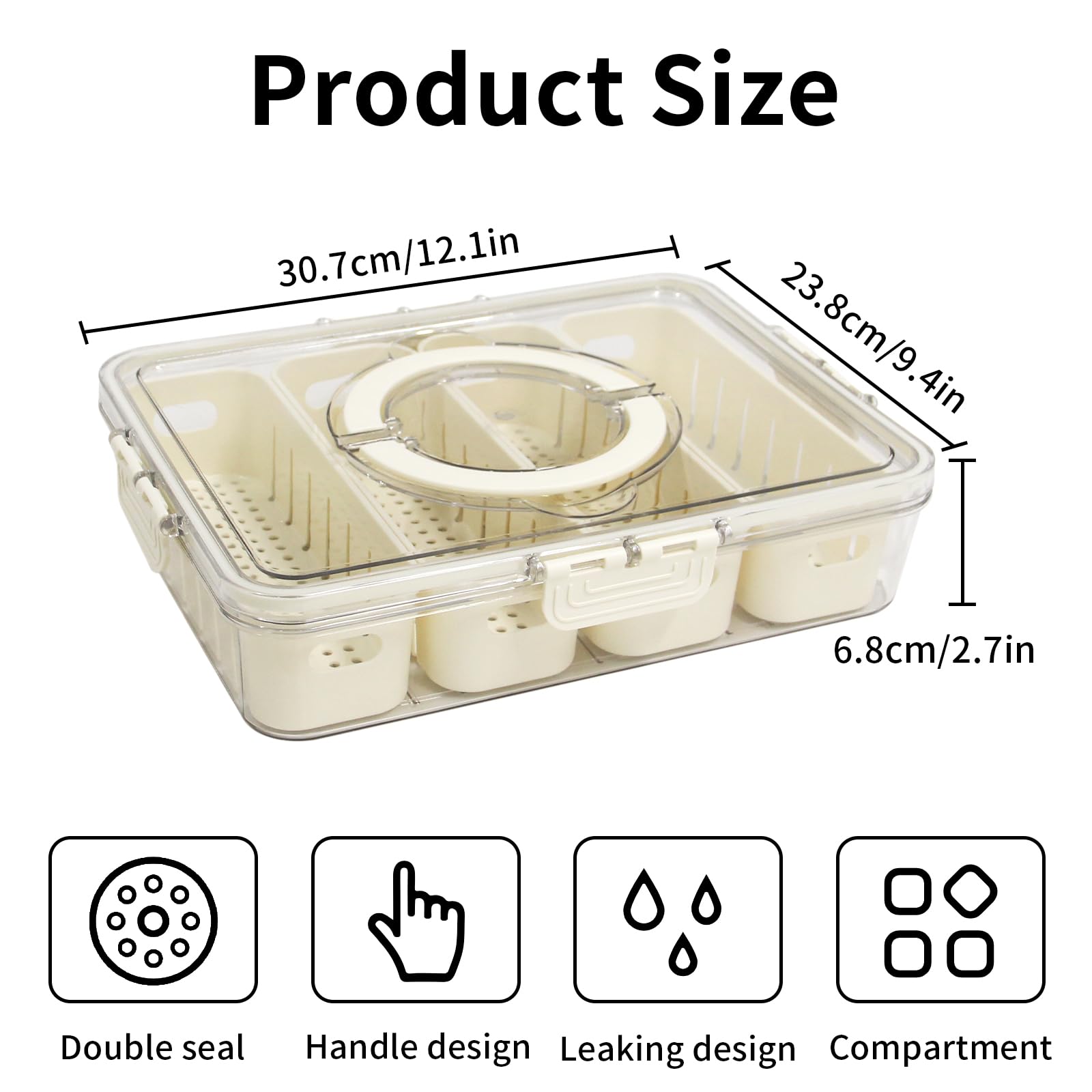 Yuroochii Divided Serving Tray Fresh-keeping Box with Lid&Handle, 4 Compartments Snacks Box, Snack Fruit Tray, Veggie Tray, Portable Snack Platter for Candy Fruits Nuts Snack Party Entertaining Picnic