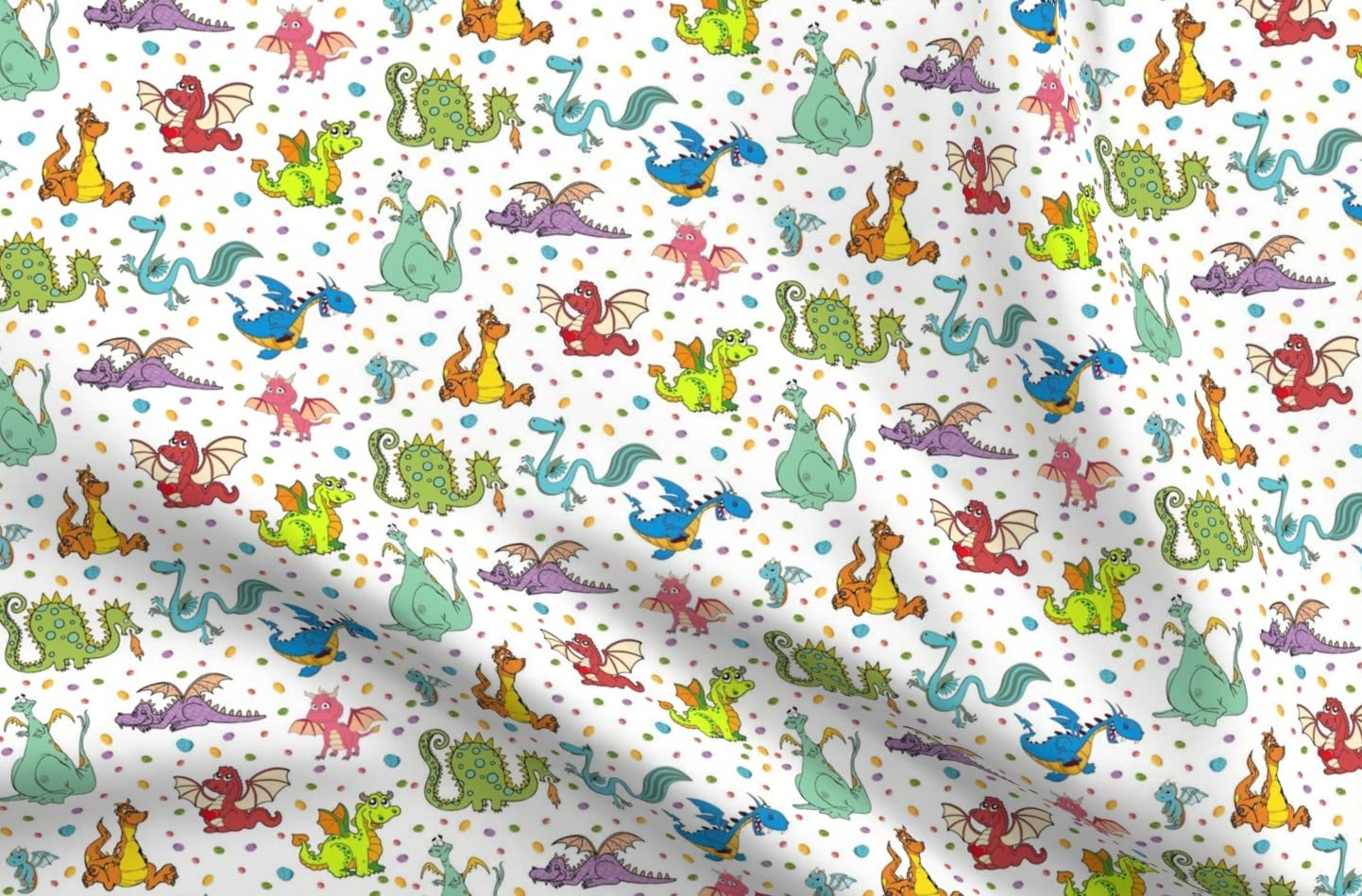 Spoonflower Fabric - Dragon, Purple, Pink, Green, Kids, Whimsical, Magical, Nursery, Printed on Petal Signature Cotton Fabric by The Yard - Sewing Quilting Apparel Crafts Decor