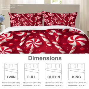 BaoNews Candy Cane Candle Duvet Cover Set Full Size,3 Pieces Winter Red Christmas Candy Bedding Set Hotel Quality 100% Cotton Comforter Cover Set with 2 Pillowcases(No Filler)