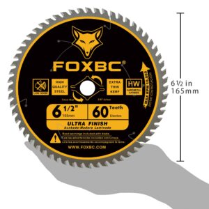 FOXBC 6-1/2 inch Circular Saw Blade Ultra Fine Finish 60-Tooth for Wood Cutting, Thin-Kerf with 5/8" Arbor