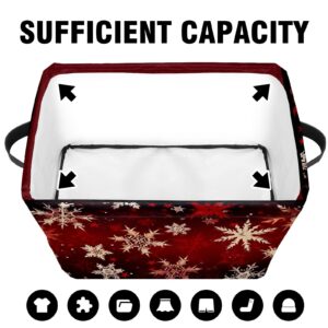 HANGNOW Elegant Red Snowflake Storage Bin Holiday Themed Organizer Spacious Seasonal Decoration Box Collapsible Basket with Handles Festive Home Decor Container Perfect for Gift Wrapping 10x14x8in