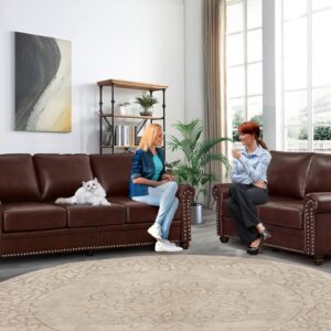 2 Piece Faux Leather Sofa Set,Modern Couch and Loveseat Sets with Storage,Mid Century Couch with Rivet Rolled Arm,Comfy Deep Seat Couch,Furniture for Living Room,Office(Loveseat+3 Seater,Burgundy)