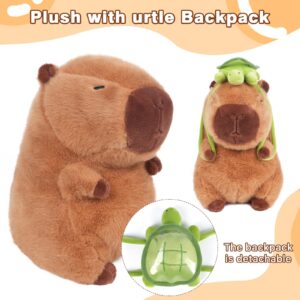 EASELR 12inch Cute Capybara Plush with Turtle Backpack, Capybara Stuffed Animal Soft Capybara Plushies Toy Capybara Doll Pillow Birthday for Kids (with Bag)