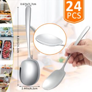 Uiifan 24 Pieces Serving Spoons Bulk 8.3 Inches Party Serving Spoons for Buffet Stainless Steel Serving Spoon Banquet Serving Utensils Spoons for Cooking Catering Food Kitchen, Silver, 8.3 x 2.4''