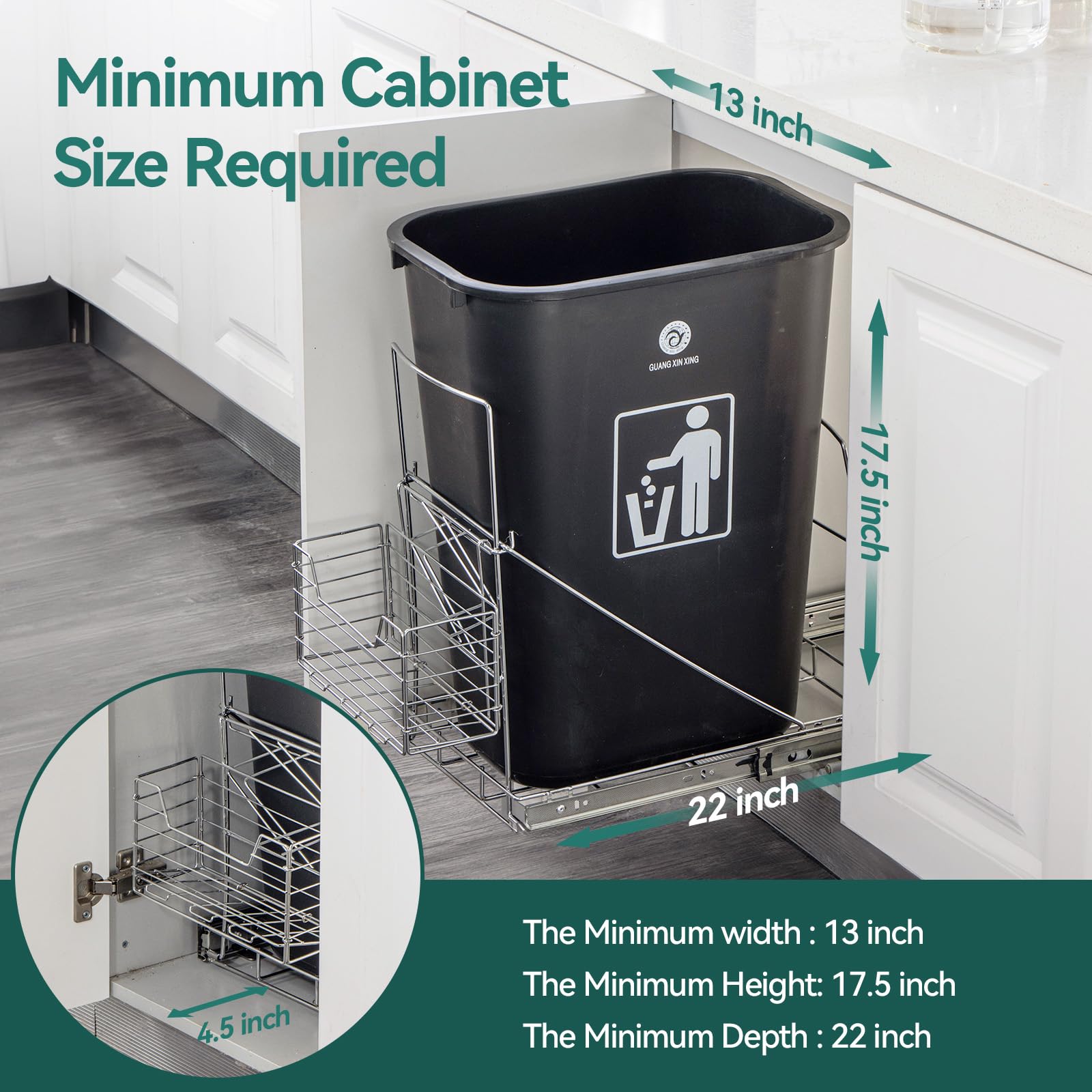 Pull Out Trash Can Under Cabinet,Adjustable Under Sink Trash Can Pull Out Kit with Removable Basket,Slide Roll Out Kitchen Trash Can Rack,Fit for Most 7-11 Gallon Garbage Can (Trash Can Not Included)