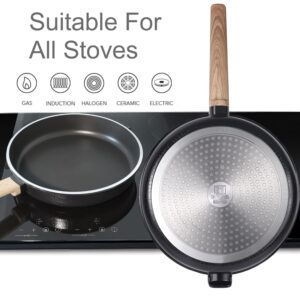 MGC Ceramic Pan With Lid, PFOA&PTFE Free Non Stick Frying Pans,Oven and Dishwasher Safe, Compatible with All Stovetops (Black, 8Inch)