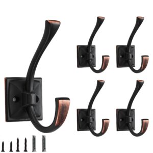 cabdm 5 pack decorative heavy duty towel hooks for hanging robe double oil rubbed bronze coat hooks wall mounted with screws for key, towel, bags, cup, hat